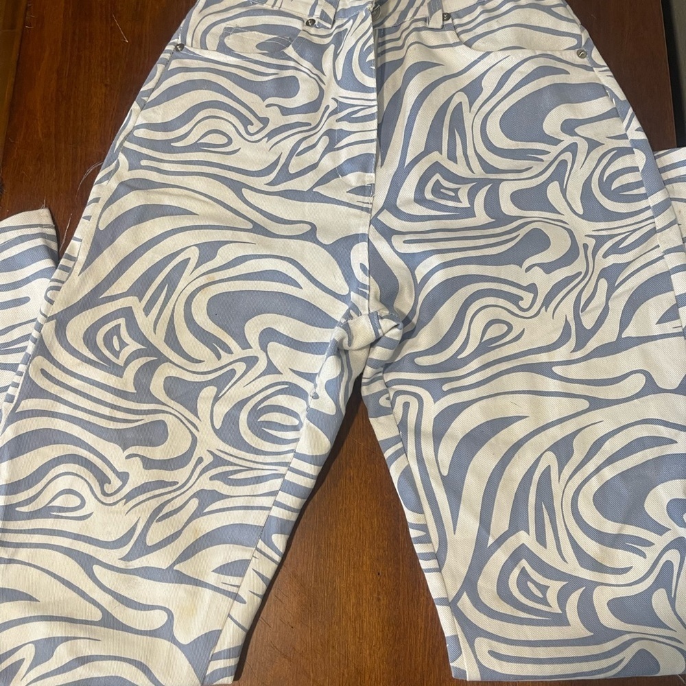 Abstract Swirl Pattern Jeans Y2K Hippie Boho Wide Leg High Waist Pants Size S​​​ - Picture 6 of 9